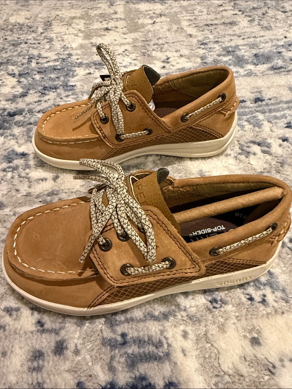 Sperry Kids Tan Leather Boat Shoes with Patterned Laces